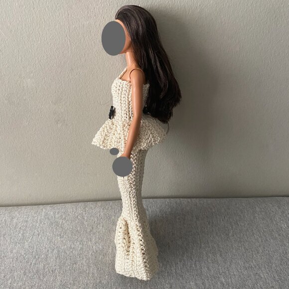 Handmade Crochet Cream Off White Top + Skirt Outfit for 29cm Doll 2-Piece Set - Picture 6 of 13